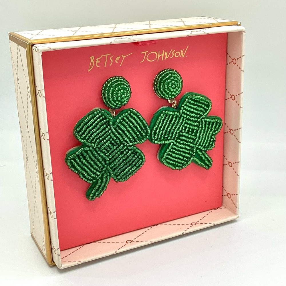 Betsey Johnson Green Beaded Clover Earrings